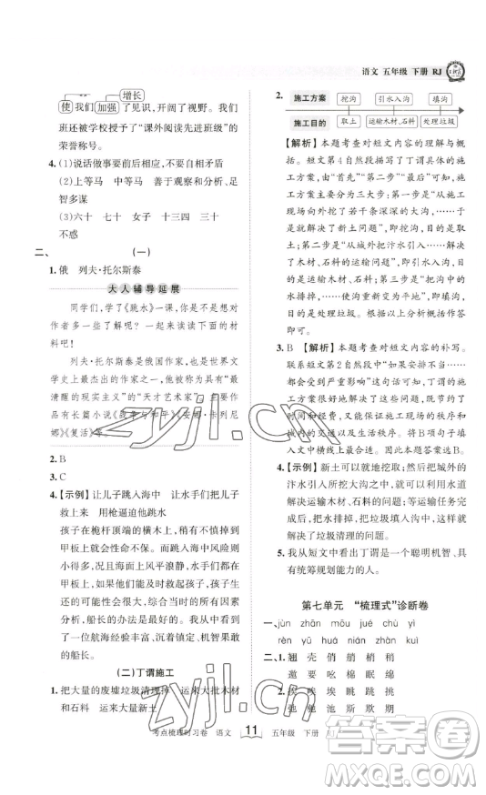 江西人民出版社2023王朝霞考點(diǎn)梳理時(shí)習(xí)卷五年級(jí)下冊語文人教版答案