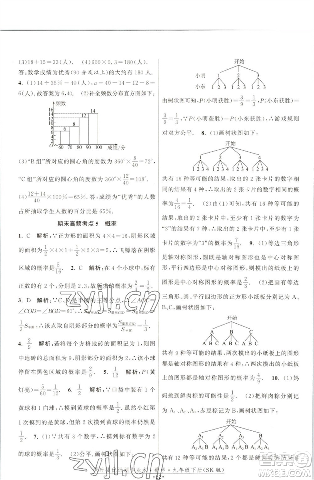 江蘇人民出版社2023課時(shí)提優(yōu)計(jì)劃作業(yè)本九年級數(shù)學(xué)下冊蘇科版參考答案