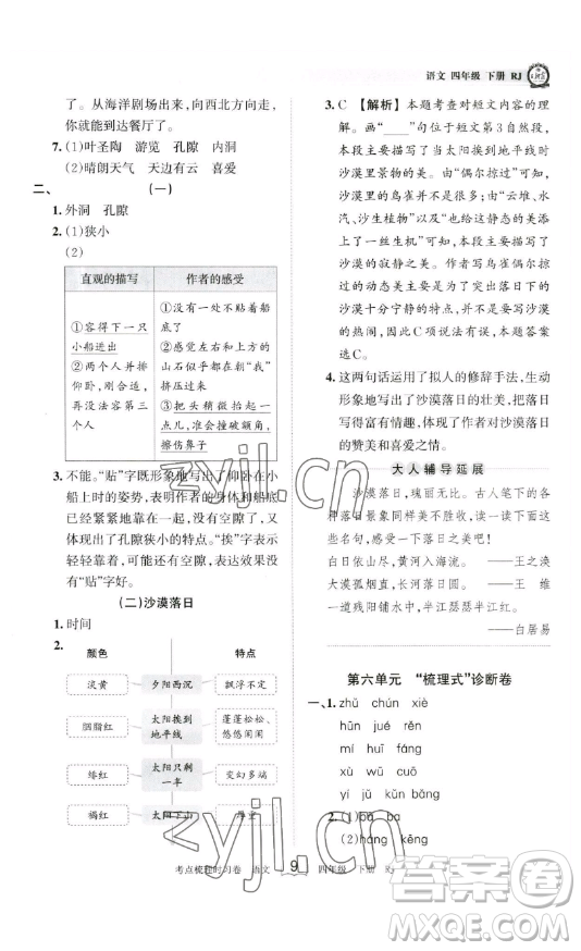 江西人民出版社2023王朝霞考點(diǎn)梳理時習(xí)卷四年級下冊語文人教版答案