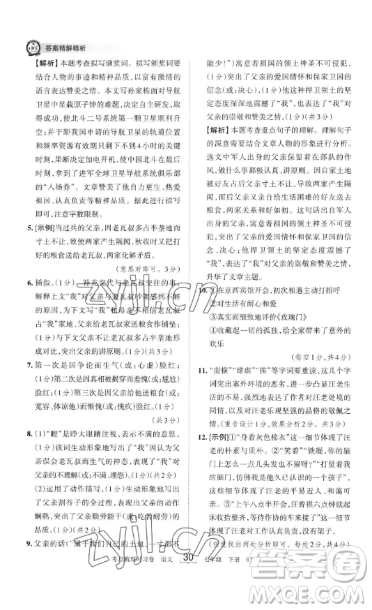 江西人民出版社2023王朝霞考點(diǎn)梳理時(shí)習(xí)卷七年級下冊語文人教版答案