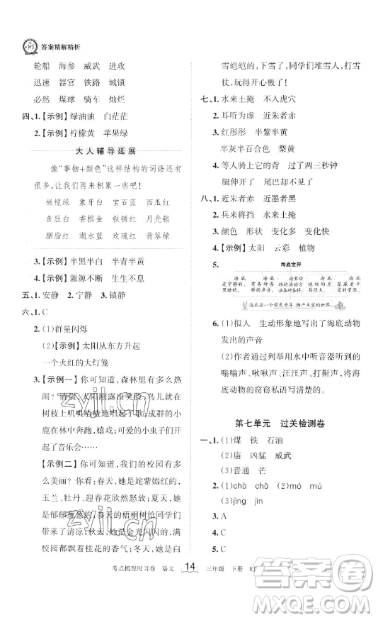 江西人民出版社2023王朝霞考點(diǎn)梳理時(shí)習(xí)卷三年級(jí)下冊(cè)語(yǔ)文人教版答案