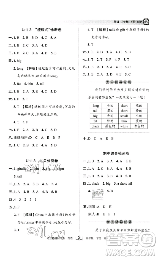 江西人民出版社2023王朝霞考點(diǎn)梳理時(shí)習(xí)卷三年級(jí)下冊(cè)英語(yǔ)人教PEP版答案