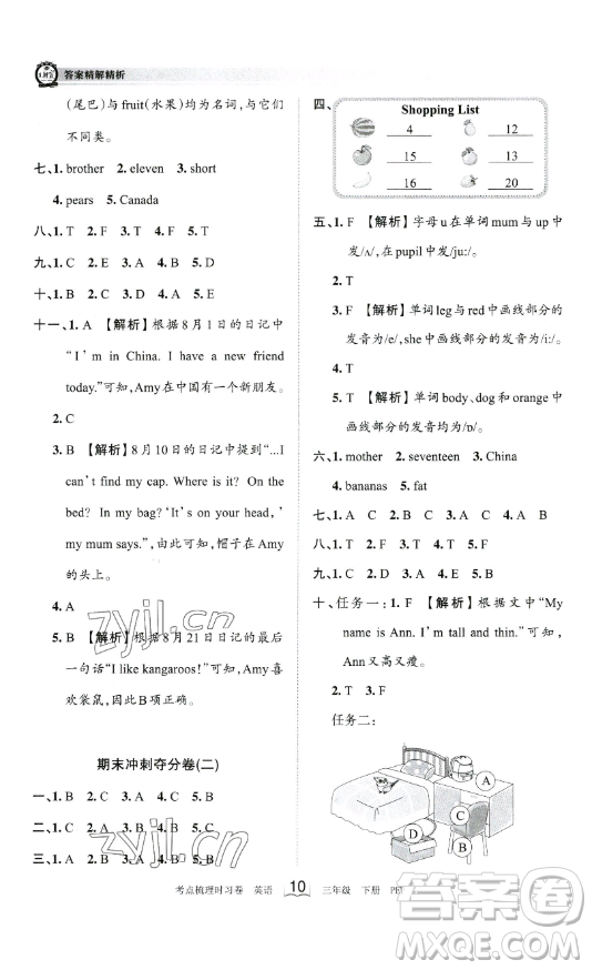 江西人民出版社2023王朝霞考點(diǎn)梳理時(shí)習(xí)卷三年級(jí)下冊(cè)英語(yǔ)人教PEP版答案