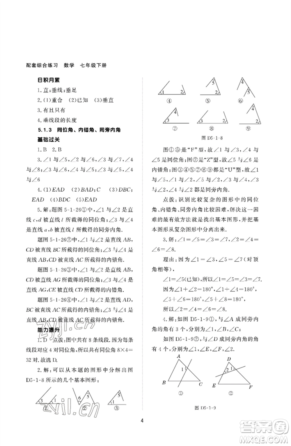 北京師范大學(xué)出版社2023數(shù)學(xué)配套綜合練習(xí)七年級(jí)下冊(cè)人教版參考答案