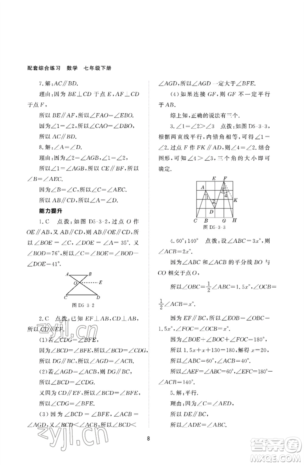 北京師范大學(xué)出版社2023數(shù)學(xué)配套綜合練習(xí)七年級(jí)下冊(cè)人教版參考答案