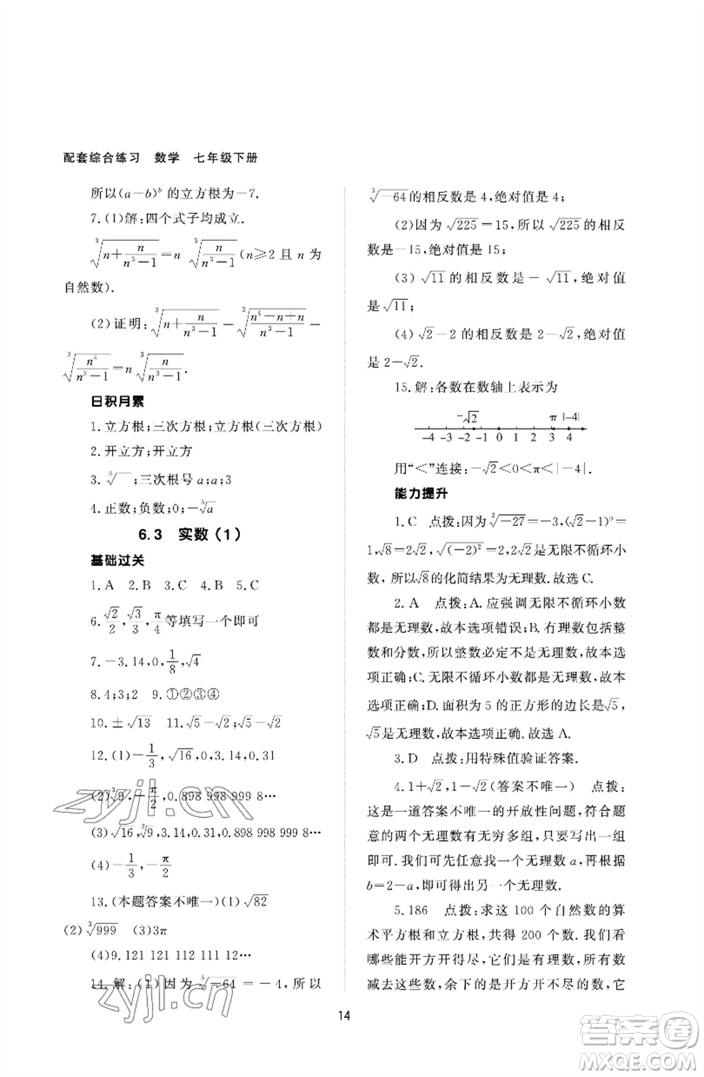 北京師范大學(xué)出版社2023數(shù)學(xué)配套綜合練習(xí)七年級(jí)下冊(cè)人教版參考答案