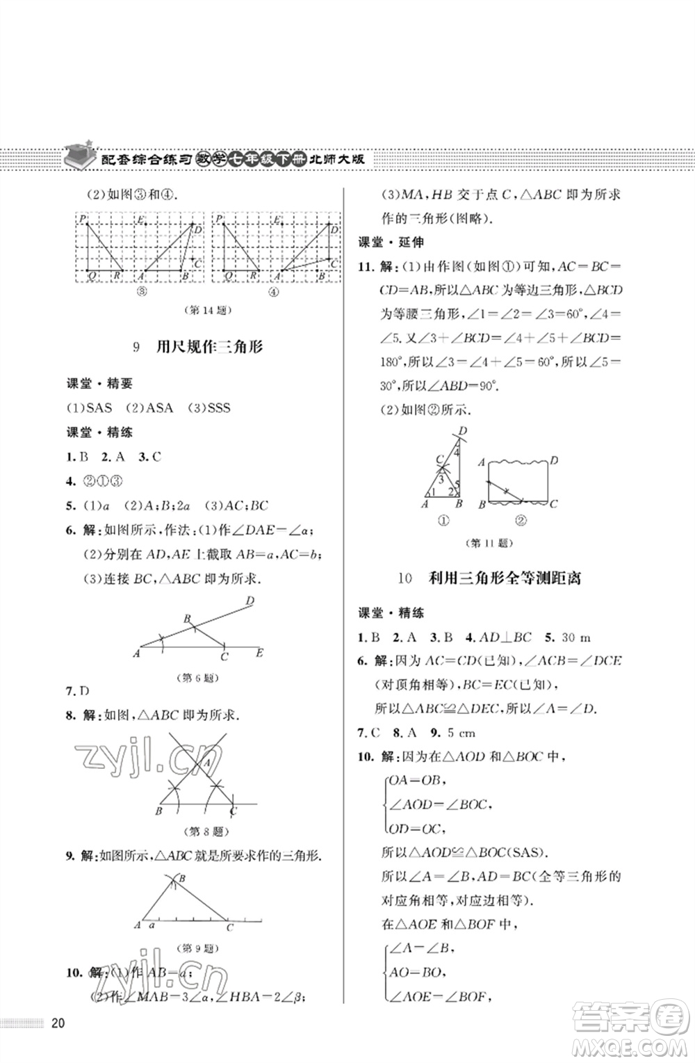 北京師范大學(xué)出版社2023數(shù)學(xué)配套綜合練習(xí)七年級(jí)下冊(cè)北師大版參考答案