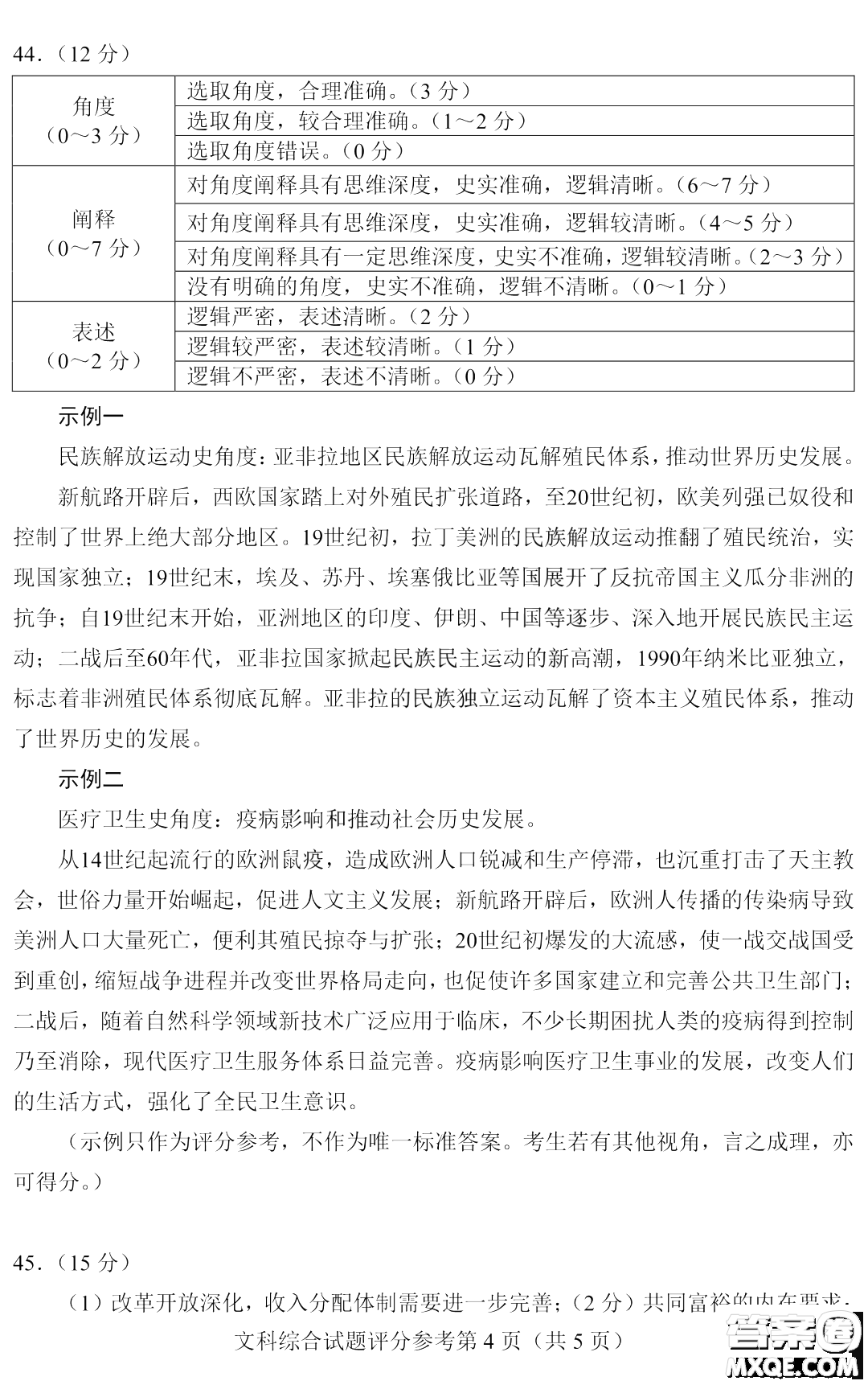 2023四省聯(lián)考高三適應(yīng)性能力測(cè)試卷文科綜合試卷答案