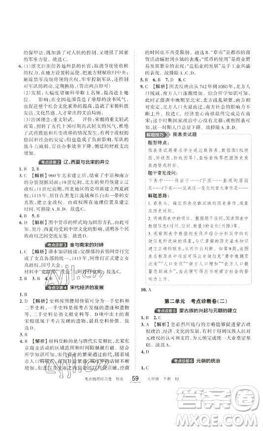 江西人民出版社2023王朝霞考點梳理時習(xí)卷七年級下冊歷史人教版答案