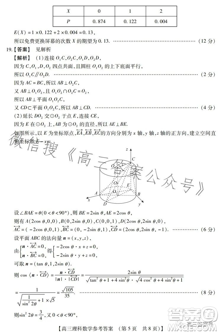 河南省2023高三年級TOP二十名校二月調研考理科數(shù)學試卷答案