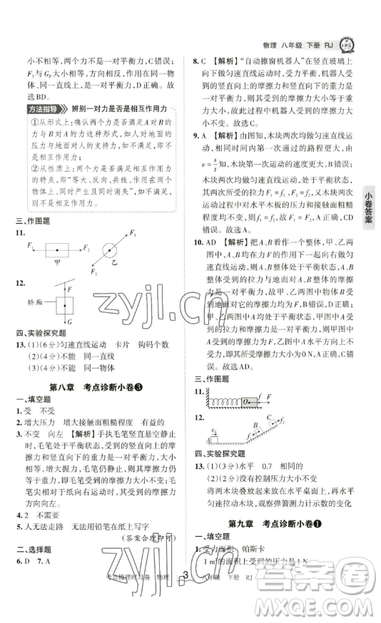 江西人民出版社2023王朝霞考點梳理時習(xí)卷八年級下冊物理人教版答案