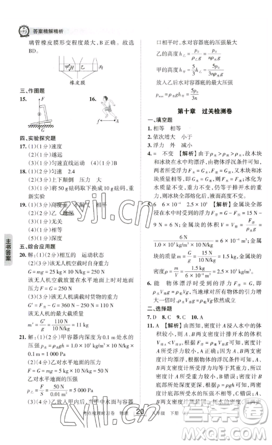 江西人民出版社2023王朝霞考點梳理時習(xí)卷八年級下冊物理人教版答案