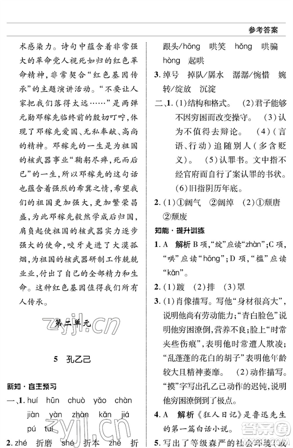 北京師范大學(xué)出版社2023語文配套綜合練習(xí)九年級(jí)下冊(cè)人教版參考答案