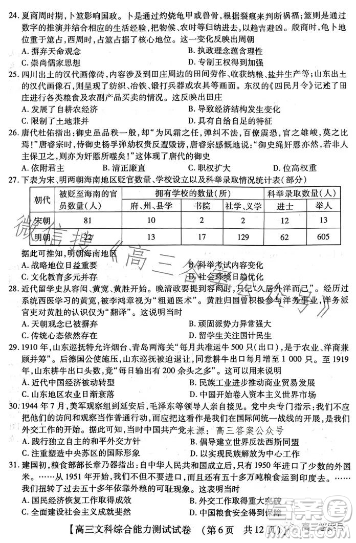 河南省2022-2023下學(xué)年高三年級(jí)TOP二十名校二月調(diào)研考文科綜合試卷答案