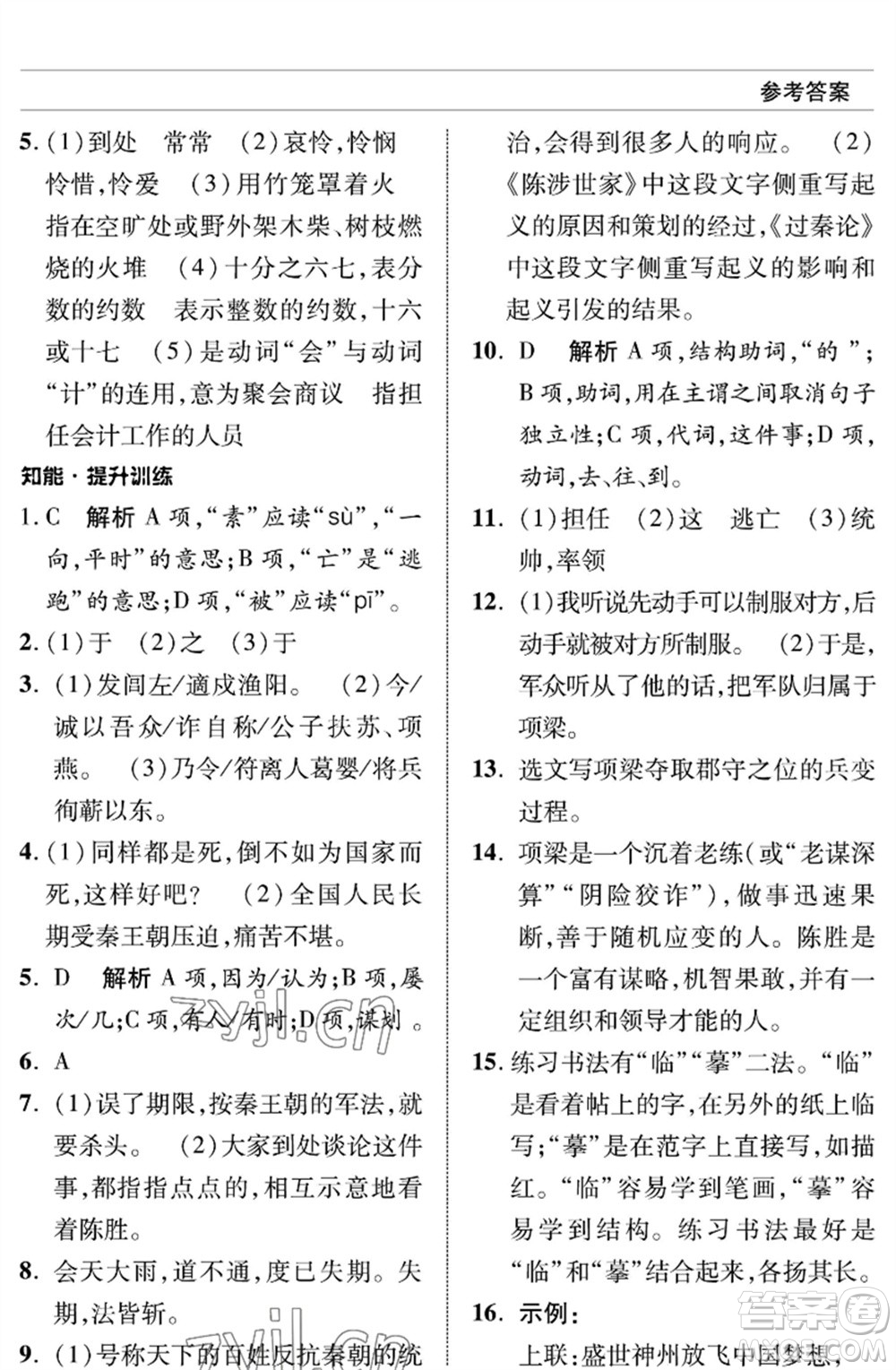 北京師范大學(xué)出版社2023語文配套綜合練習(xí)九年級(jí)下冊(cè)人教版參考答案