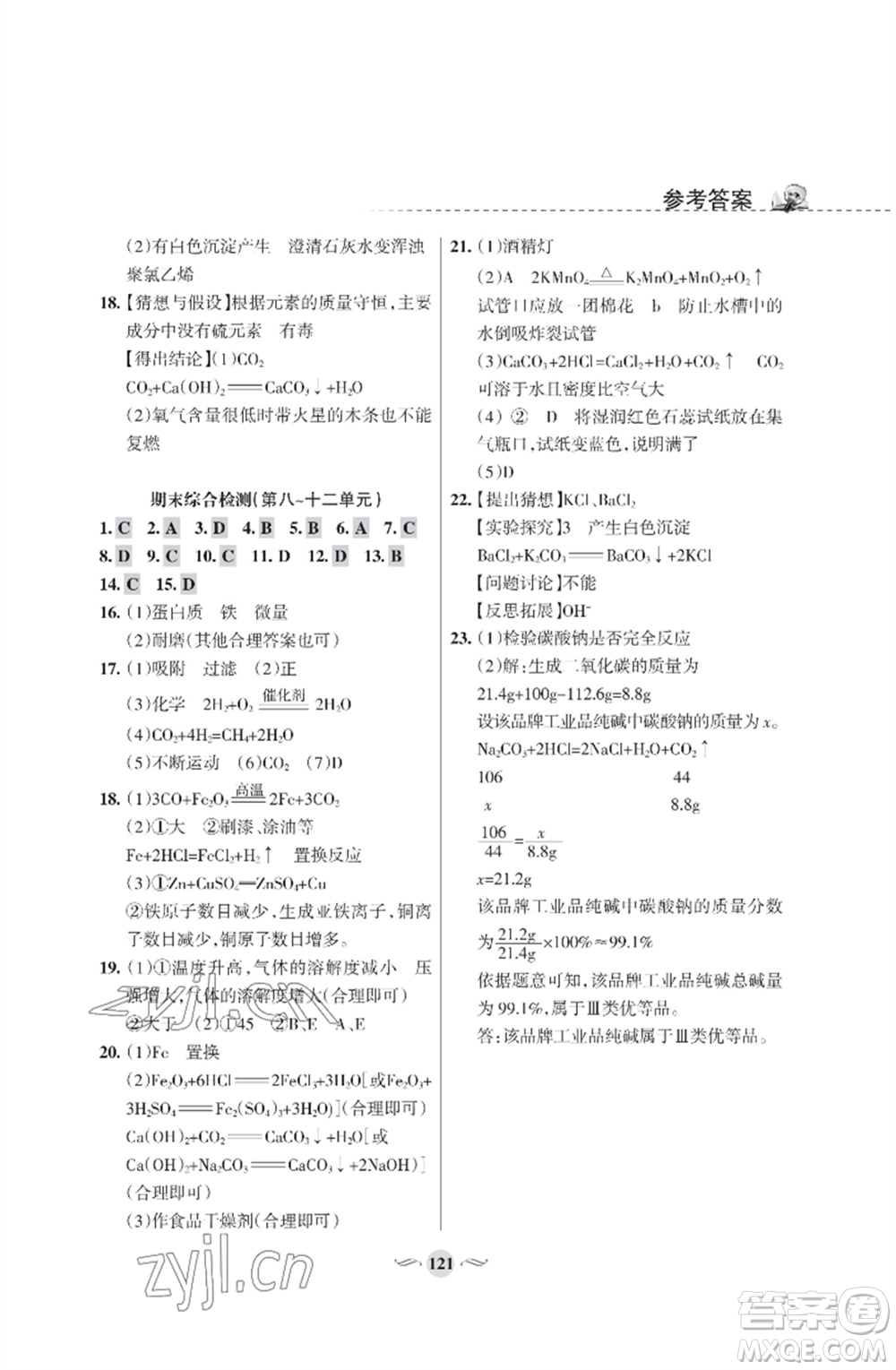 甘肅文化出版社2023化學(xué)配套綜合練習(xí)九年級下冊人教版參考答案