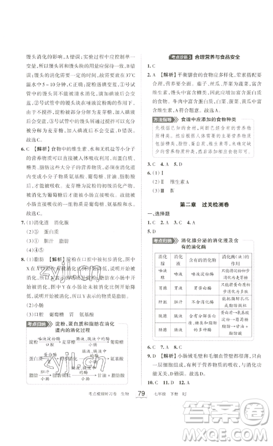 江西人民出版社2023王朝霞考點(diǎn)梳理時(shí)習(xí)卷七年級(jí)下冊(cè)生物人教版答案