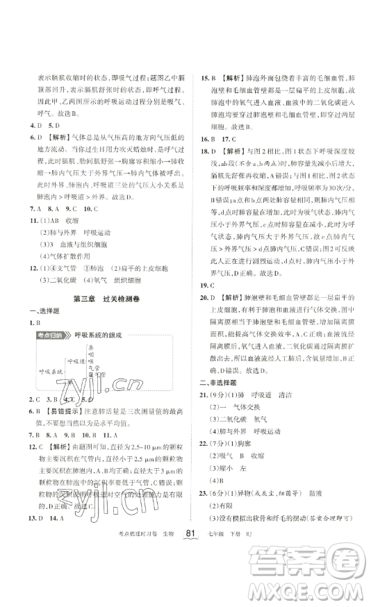 江西人民出版社2023王朝霞考點(diǎn)梳理時(shí)習(xí)卷七年級(jí)下冊(cè)生物人教版答案