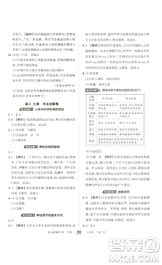 江西人民出版社2023王朝霞考點(diǎn)梳理時(shí)習(xí)卷七年級(jí)下冊(cè)生物人教版答案