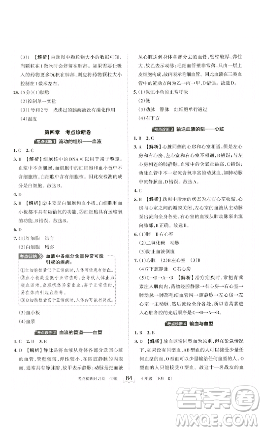 江西人民出版社2023王朝霞考點(diǎn)梳理時(shí)習(xí)卷七年級(jí)下冊(cè)生物人教版答案