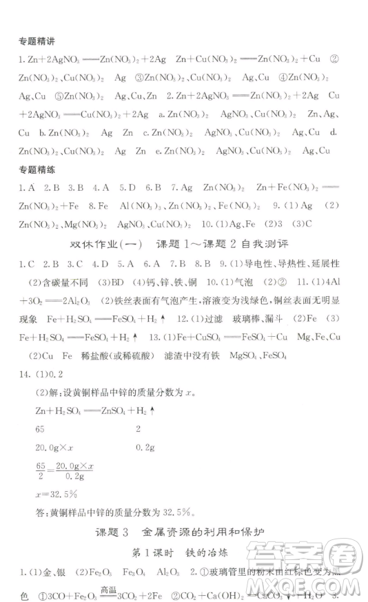 四川大學(xué)出版社2023名校課堂內(nèi)外九年級(jí)化學(xué)下冊(cè)人教版答案