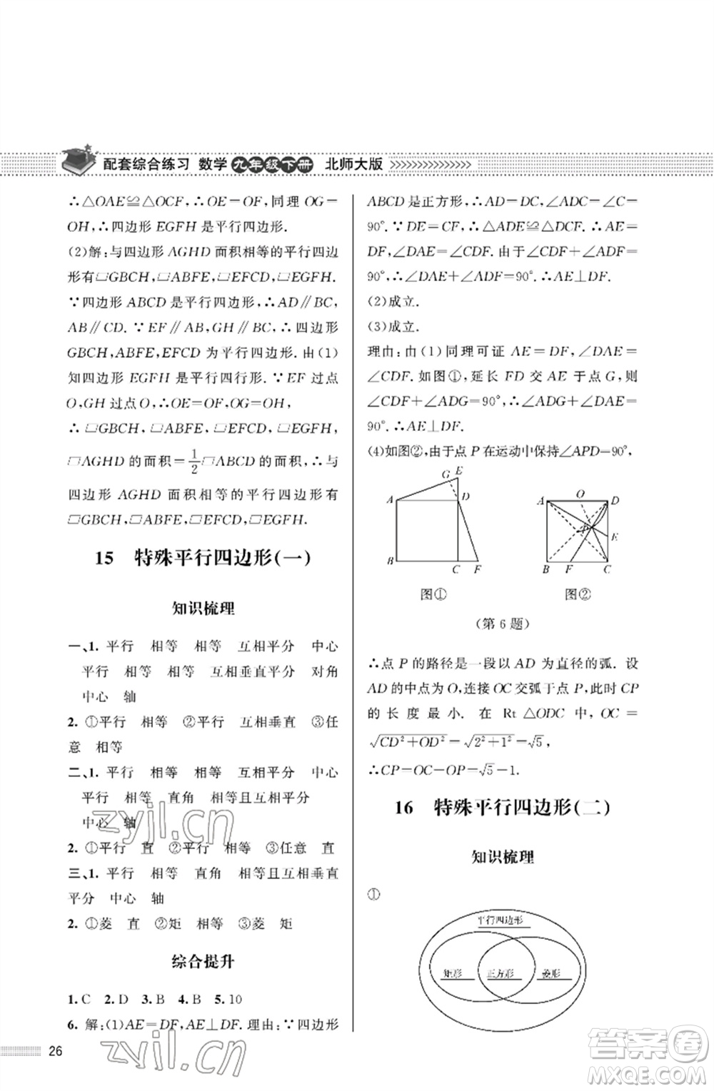 北京師范大學(xué)出版社2023數(shù)學(xué)配套綜合練習(xí)九年級下冊北師大版參考答案