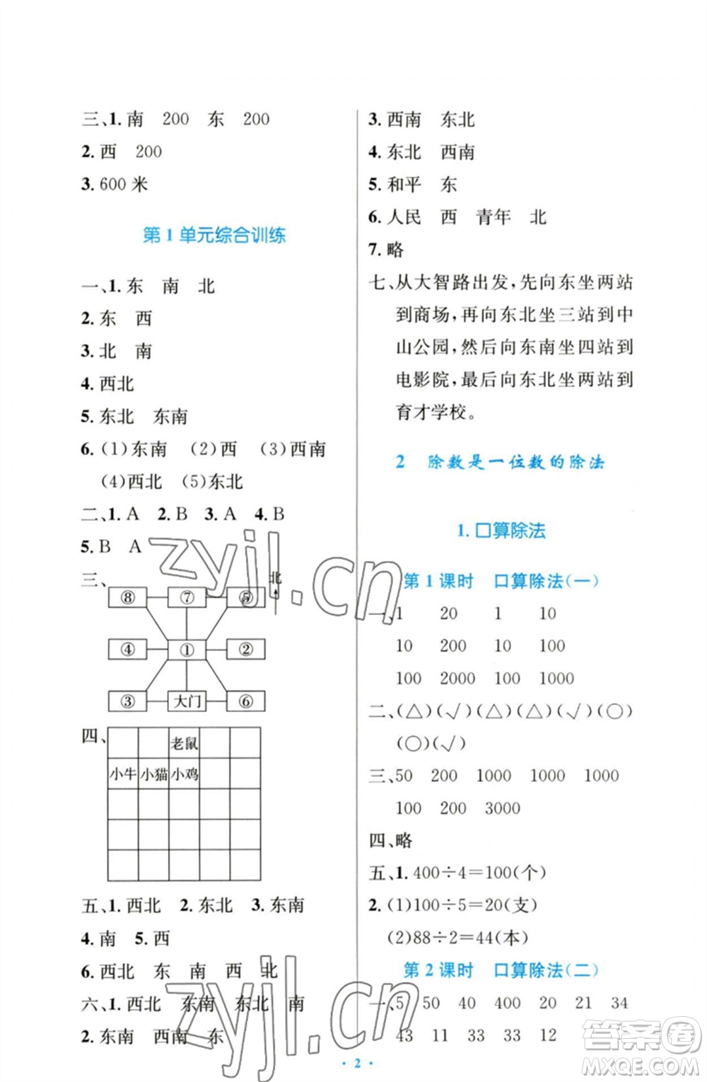 人民教育出版社2023小學(xué)同步測(cè)控優(yōu)化設(shè)計(jì)三年級(jí)數(shù)學(xué)下冊(cè)人教版增強(qiáng)版參考答案