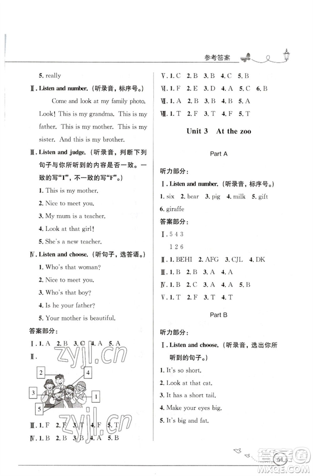 人民教育出版社2023小學(xué)同步測控優(yōu)化設(shè)計三年級英語下冊人教PEP版三起廣東專版參考答案