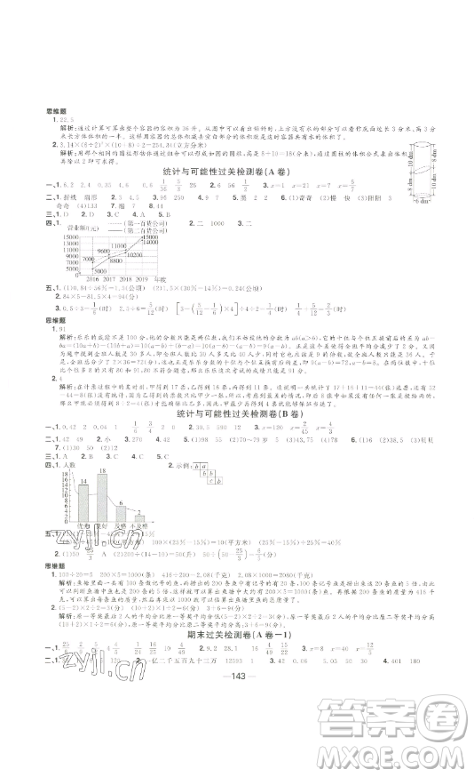 江西教育出版社2023陽光同學(xué)一線名師全優(yōu)好卷六年級(jí)數(shù)學(xué)下冊蘇教版參考答案