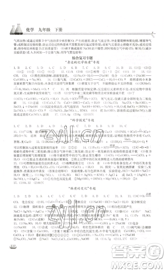 湖北教育出版社2023長(zhǎng)江作業(yè)本同步練習(xí)冊(cè)九年級(jí)化學(xué)下冊(cè)人教版參考答案