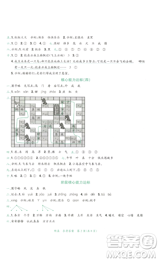 龍門書局2023黃岡小狀元達(dá)標(biāo)卷一年級語文下冊人教版參考答案