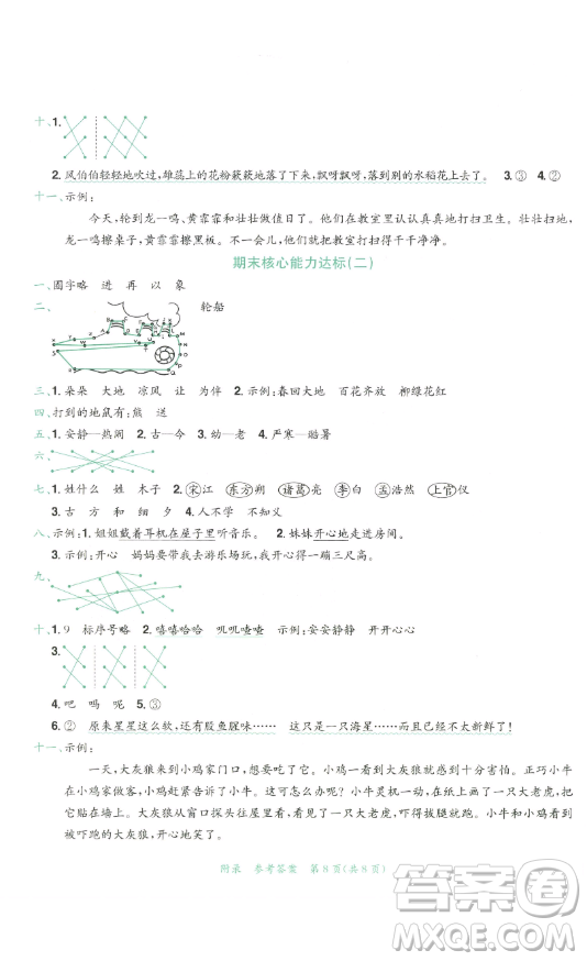 龍門書局2023黃岡小狀元達(dá)標(biāo)卷一年級語文下冊人教版參考答案