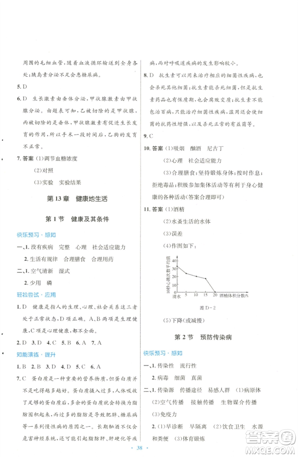 北京師范大學出版社2023初中同步測控優(yōu)化設計七年級生物下冊北師大版參考答案