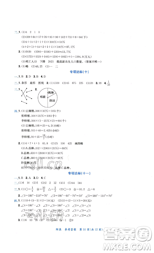 龍門書局2023黃岡小狀元達(dá)標(biāo)卷六年級數(shù)學(xué)下冊人教版參考答案