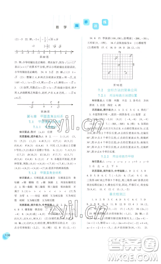 河北人民出版社2023同步訓(xùn)練七年級數(shù)學(xué)下冊人教版參考答案