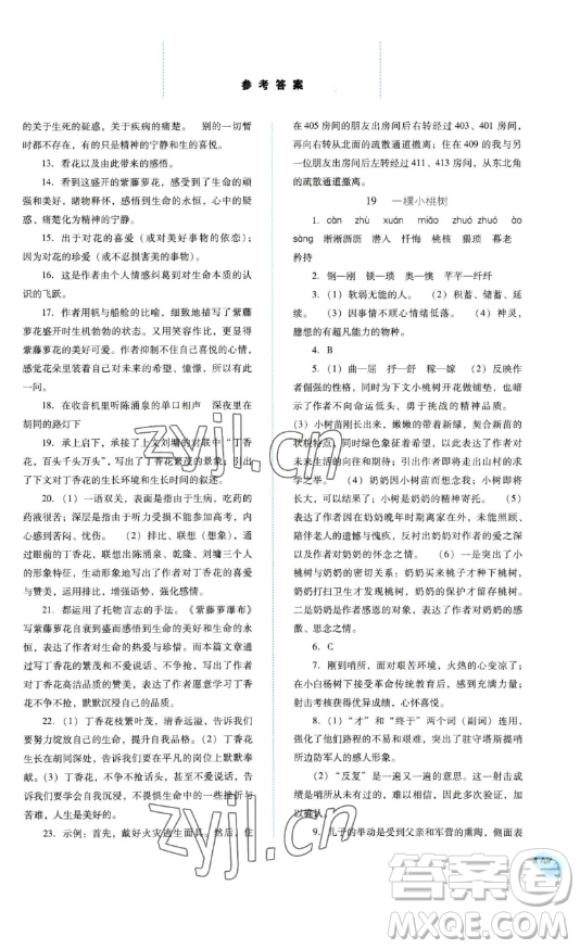 河北人民出版社2023同步訓(xùn)練七年級(jí)語(yǔ)文下冊(cè)人教版參考答案