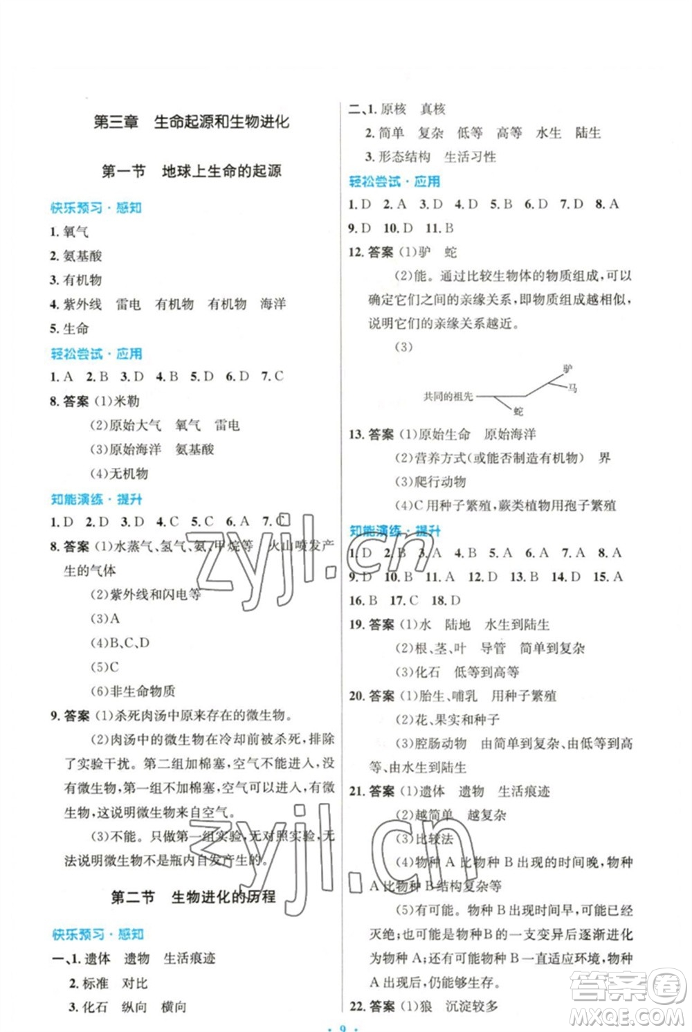 人民教育出版社2023初中同步測控優(yōu)化設(shè)計八年級生物下冊人教版精編版參考答案