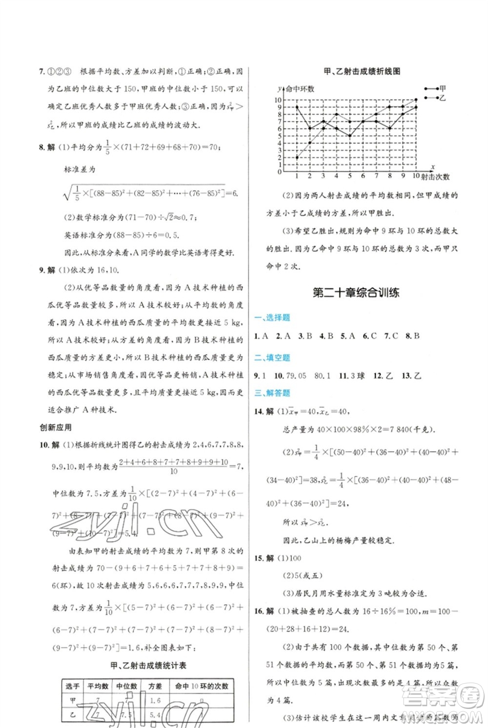 人民教育出版社2023初中同步測(cè)控優(yōu)化設(shè)計(jì)八年級(jí)數(shù)學(xué)下冊(cè)人教版福建專版參考答案