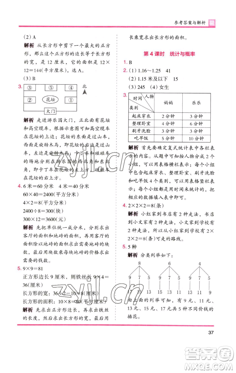 湖南師范大學(xué)出版社2023木頭馬分層課課練三年級數(shù)學(xué)下冊人教版參考答案