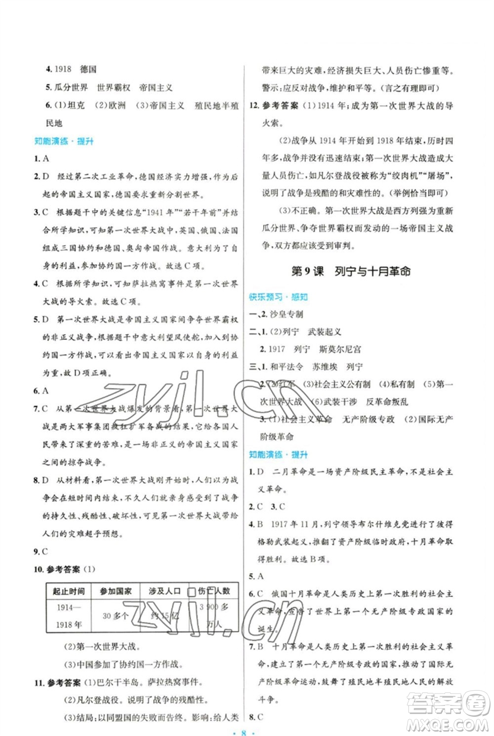 人民教育出版社2023初中同步測控優(yōu)化設(shè)計(jì)九年級(jí)世界歷史下冊(cè)人教版參考答案