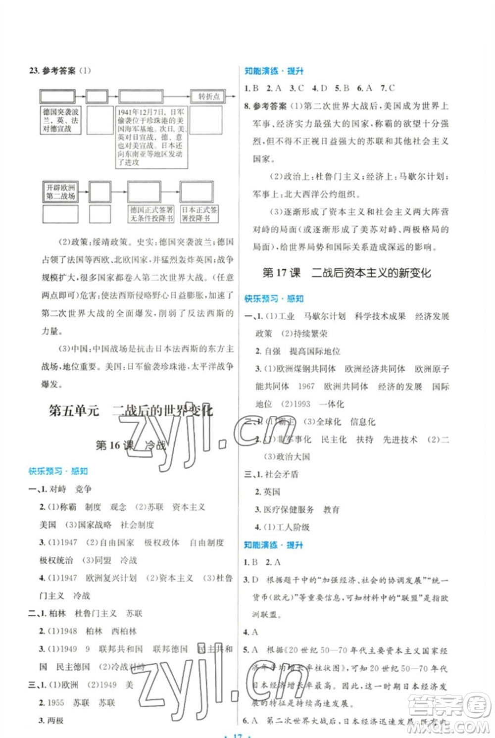 人民教育出版社2023初中同步測控優(yōu)化設(shè)計(jì)九年級(jí)世界歷史下冊(cè)人教版參考答案