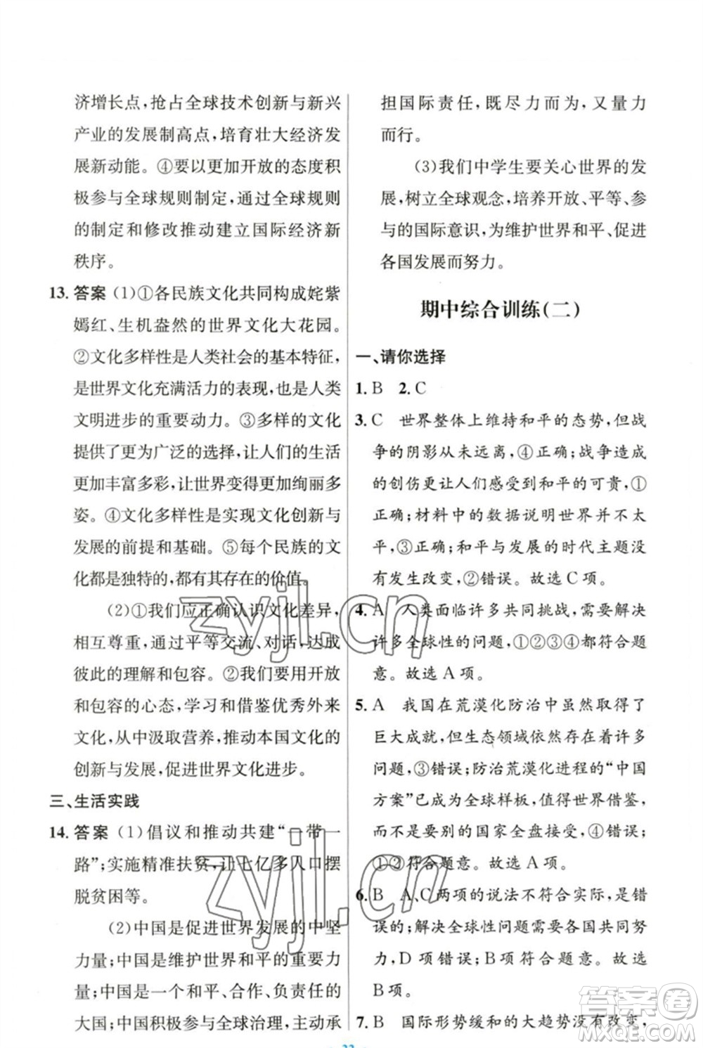 人民教育出版社2023初中同步測(cè)控優(yōu)化設(shè)計(jì)九年級(jí)道德與法治下冊(cè)人教版參考答案