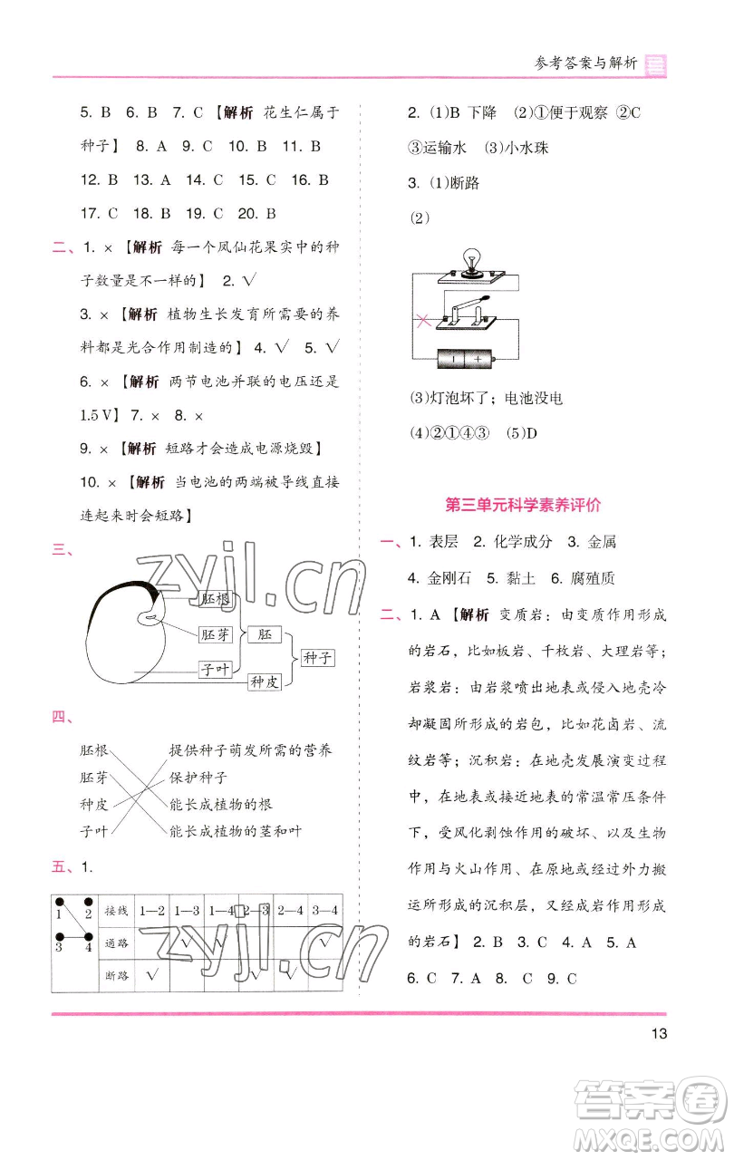 湖南師范大學(xué)出版社2023木頭馬分層課課練四年級(jí)科學(xué)下冊(cè)教科版參考答案