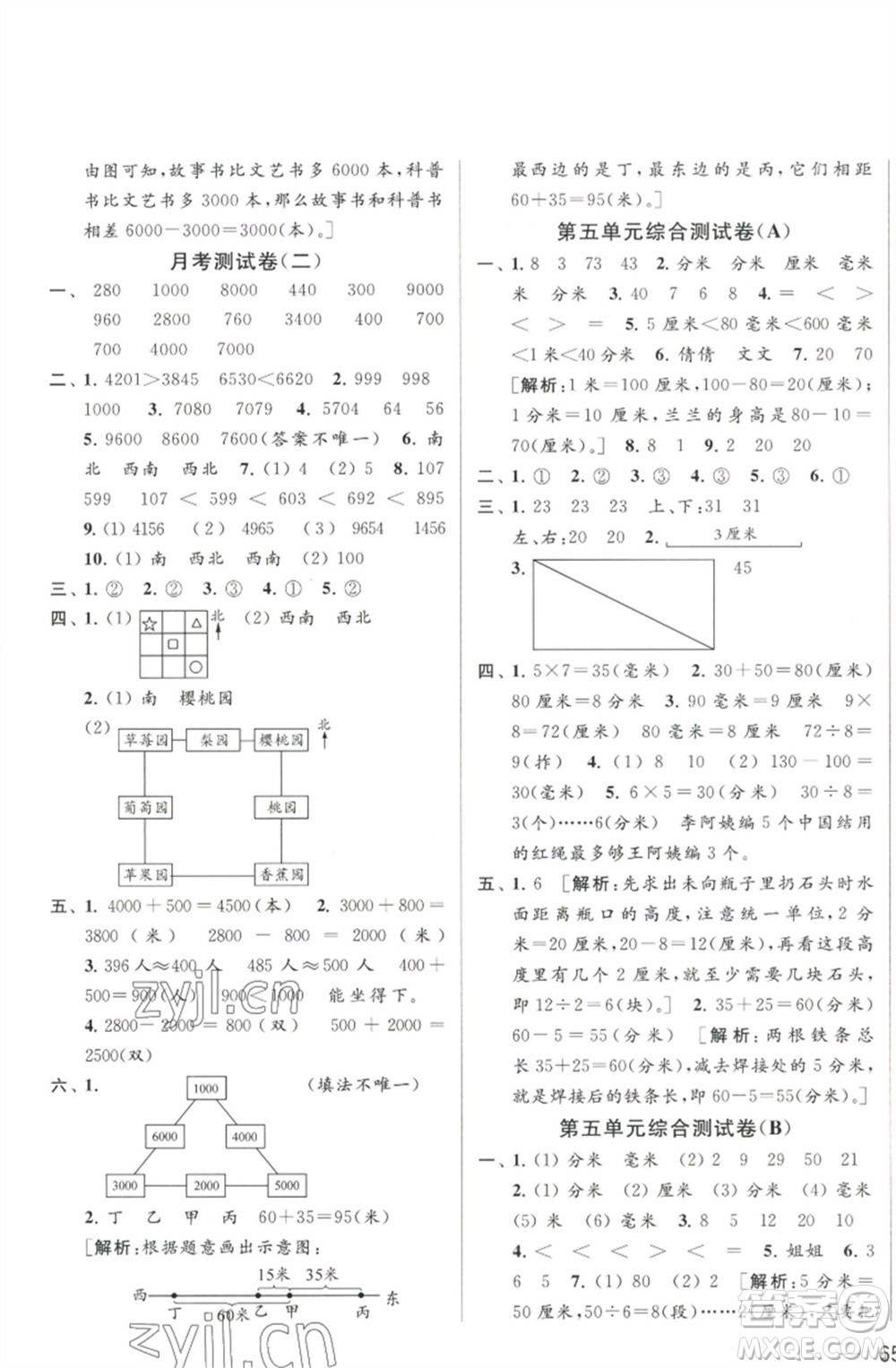 北京教育出版社2023春季亮點給力大試卷二年級數(shù)學下冊江蘇版參考答案