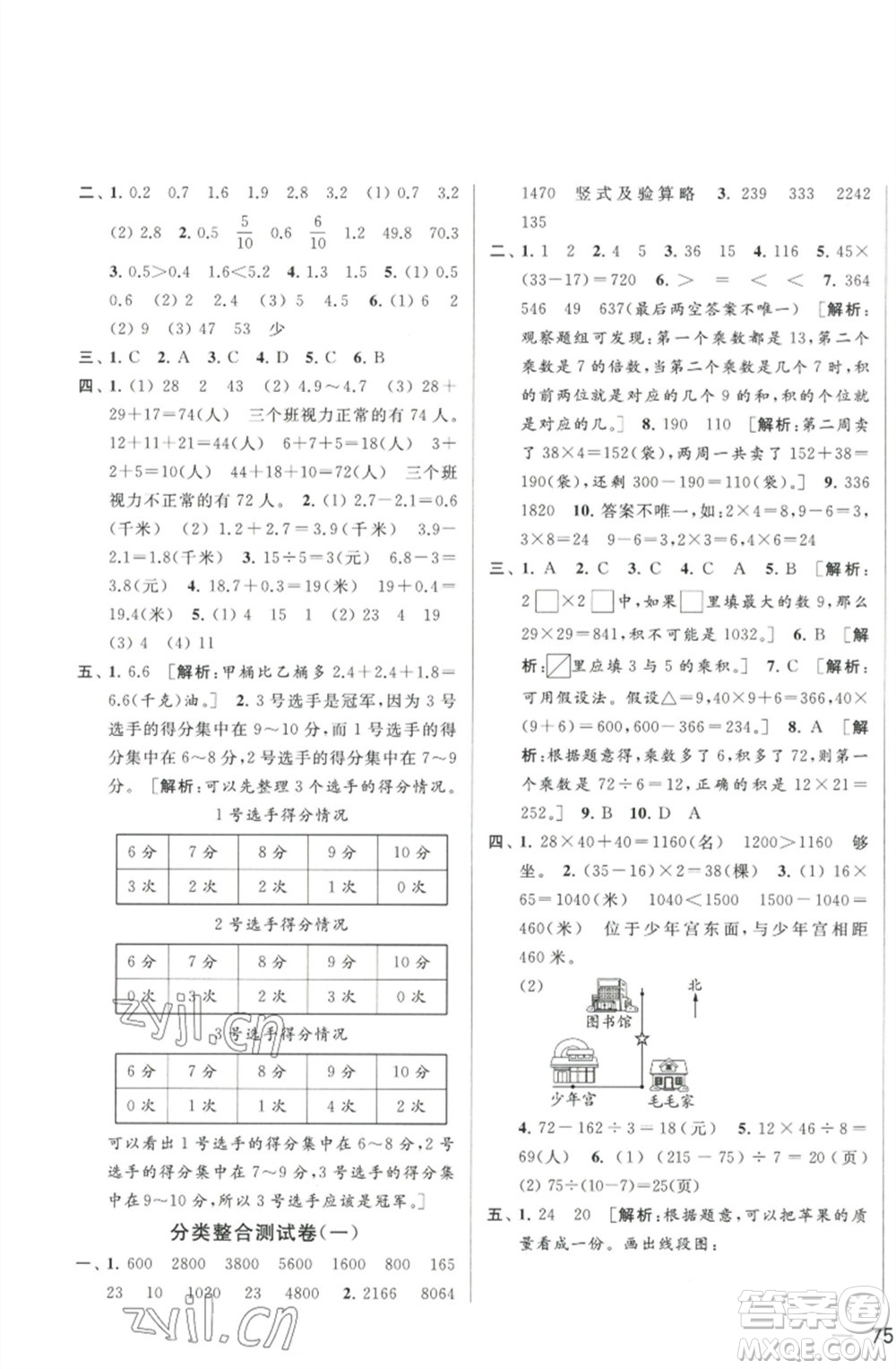 北京教育出版社2023春季亮點(diǎn)給力大試卷三年級(jí)數(shù)學(xué)下冊(cè)江蘇版參考答案