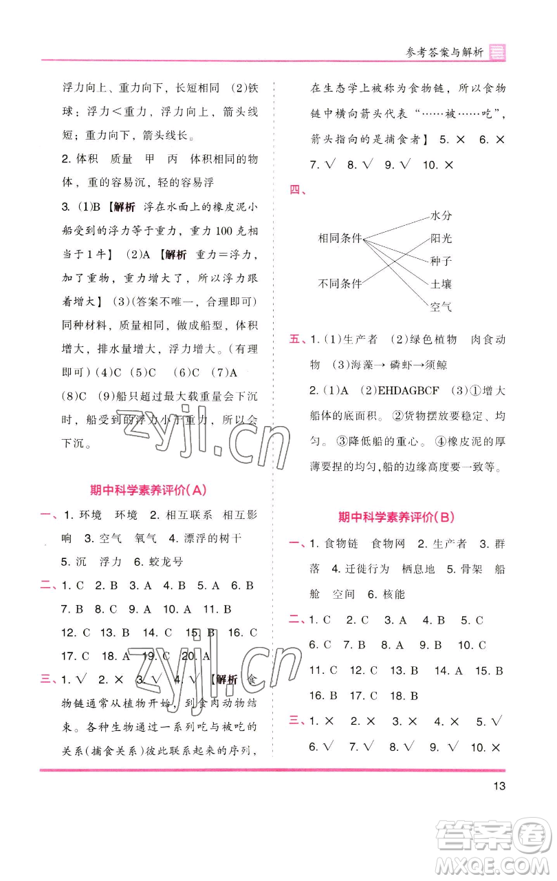 湖南師范大學(xué)出版社2023木頭馬分層課課練五年級(jí)科學(xué)下冊(cè)教科版參考答案