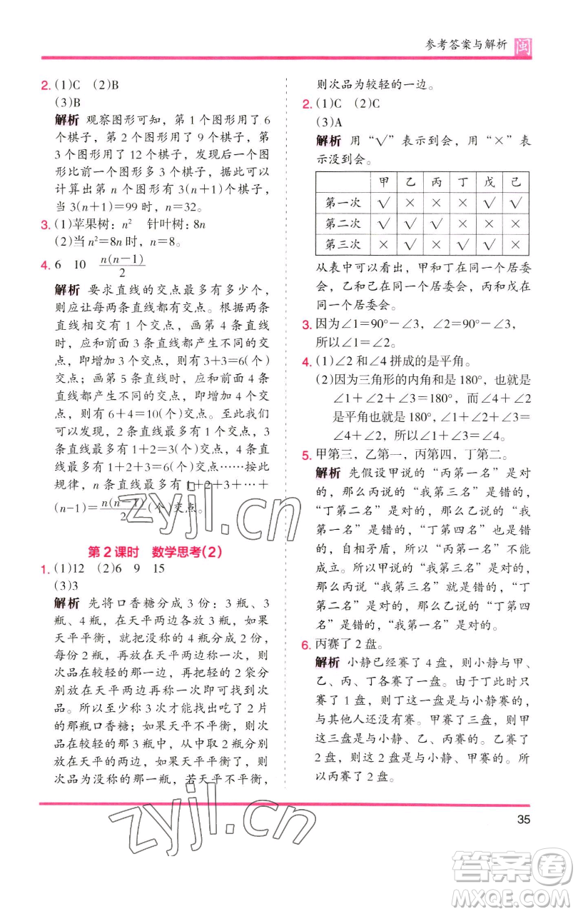 湖南師范大學(xué)出版社2023木頭馬分層課課練六年級(jí)數(shù)學(xué)下冊(cè)人教版福建專版參考答案