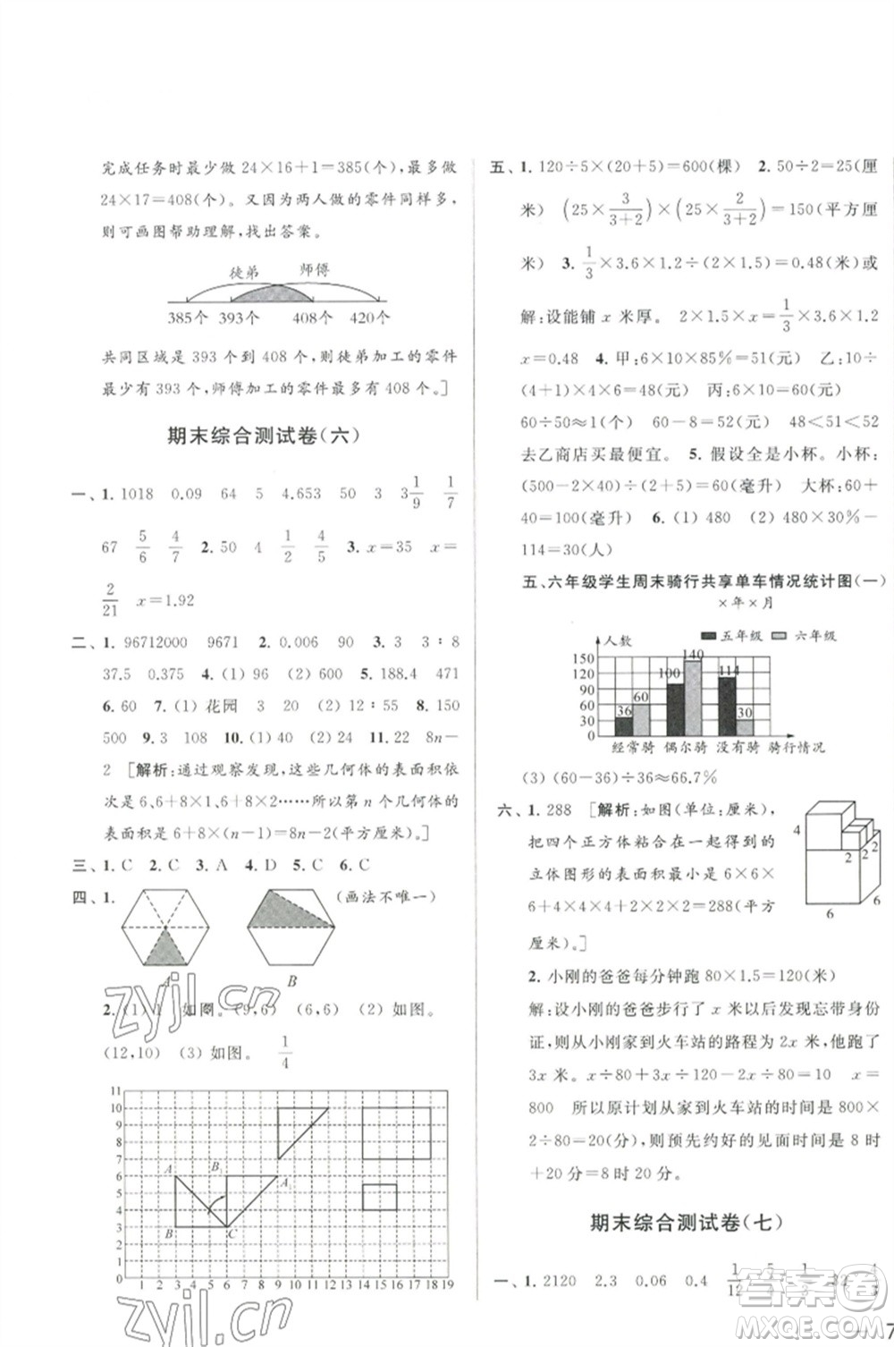 北京教育出版社2023春季亮點(diǎn)給力大試卷六年級(jí)數(shù)學(xué)下冊(cè)江蘇版參考答案