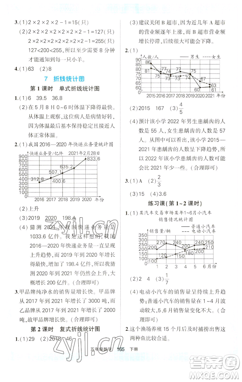 西安出版社2023狀元成才路狀元作業(yè)本五年級(jí)數(shù)學(xué)下冊(cè)人教版參考答案