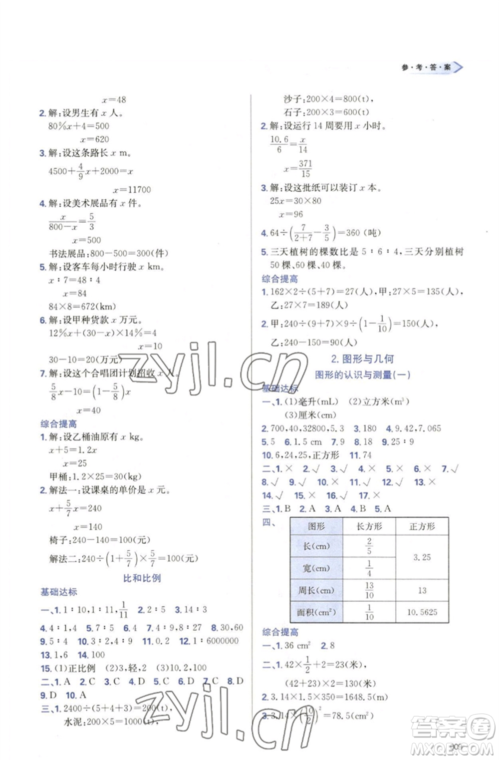 天津教育出版社2023學(xué)習(xí)質(zhì)量監(jiān)測六年級數(shù)學(xué)下冊人教版參考答案